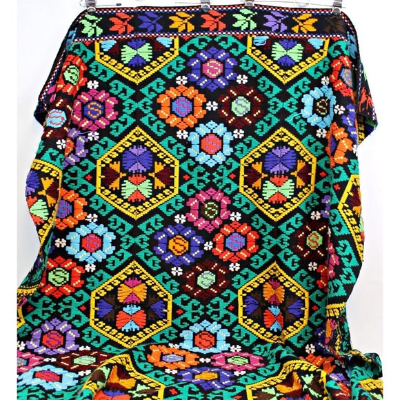 South American Embroidered Throw Blanket Colorful Geometric Native Twin 74 x 56" - Picture 2 of 12